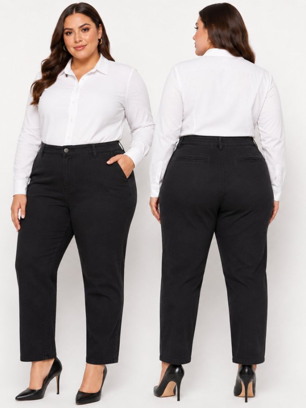 Lee Plus Relaxed Fit Straight Leg Mid Rise Black Pants 18W Petite 104850301